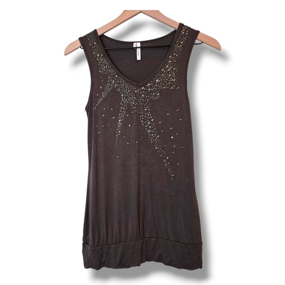 Studio Y tank top womens Small Grey Embelished neckline